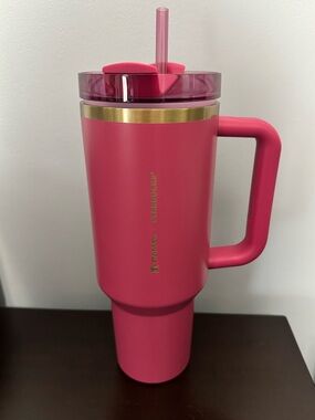 Stanley x Starbucks Holiday 2024 Berry Pink Glitter 40oz Flowstate Tumbler EUC
